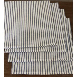 HANDMADE 100% Cotton Cottage Stripe French Blue Ticking Set Of 5 Dinner NAPKINS